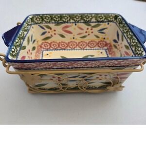 Temp-tations Baker Old World Floral Ceramic 1 QT Cream ‎ Baking Dish